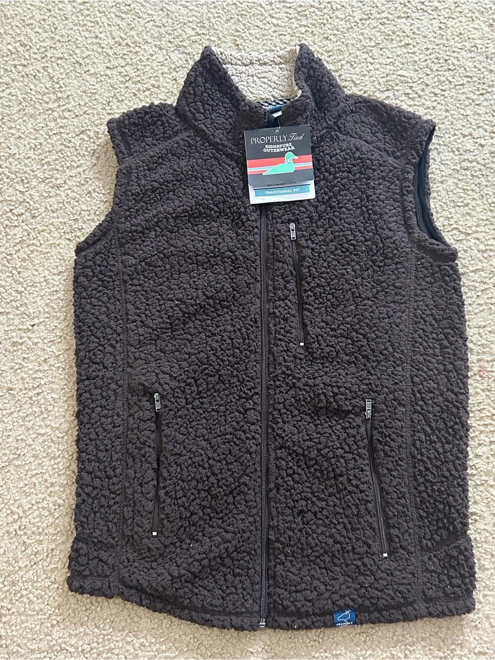 Properly Tied Women’s Sz S The Kensington Collection Sherpa Brown Vest Zip NWT
